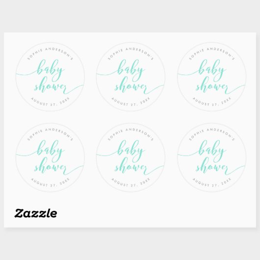 Mint Relax Script Baby shower Ronde Sticker (Vel)