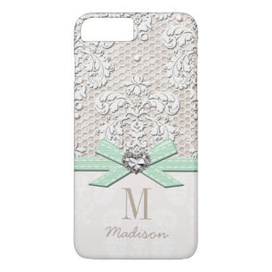 Mint Rhinestone Kijk Gedrukte kant en buikhart Case-Mate iPhone Case