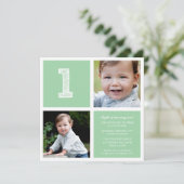 Mint Room for Squares First Birthday Party Photo Kaart (Staand voorkant)