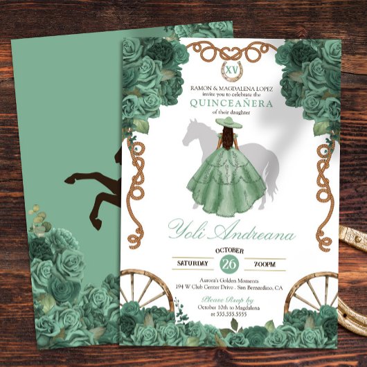 Mint Roos licht groen Western Ranch Quinceanera Kaart