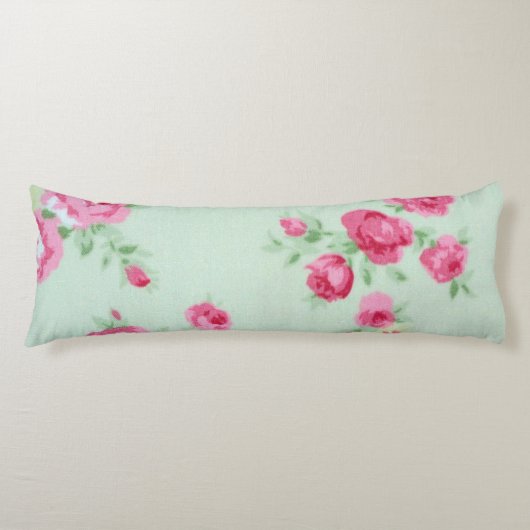 Mint Roos Shabby Chic Body Pillow 20 x 54 inch Lichaamskussen (Voorkant)