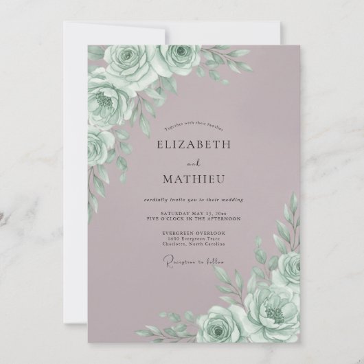 Mint Rose Botanical Romance Wedding Kaart (Voorkant)