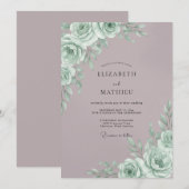 Mint Rose Botanical Romance Wedding Kaart (Voorkant / Achterkant)