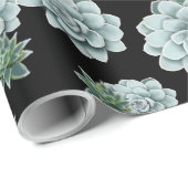 Mint Rosette Succulents Herhaal Afdrukken op zwart Cadeaupapier (Rol Hoek)