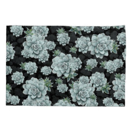 Mint Rosette Succulents Herhaal Afdrukken op zwart Kussensloop