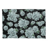 Mint Rosette Succulents Herhaal Afdrukken op zwart Kussensloop (Voorkant)