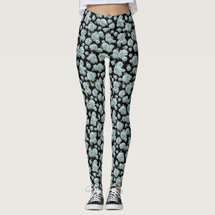 Mint Rosette Succulents Herhaal Afdrukken op zwart Leggings