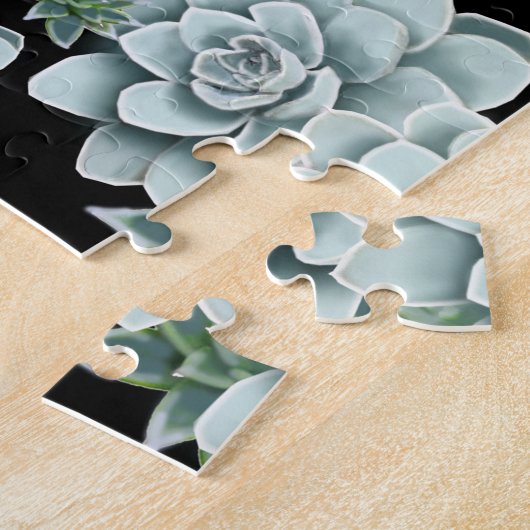 Mint Rosette Succulents Herhaal Afdrukken op zwart Legpuzzel (Zijkant)