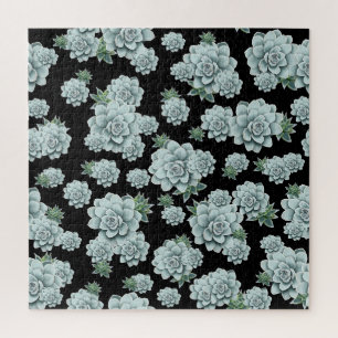 Mint Rosette Succulents Herhaal Afdrukken op zwart Legpuzzel