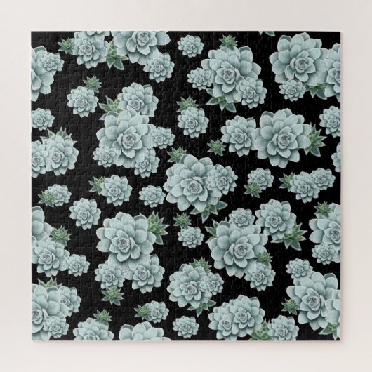 Mint Rosette Succulents Herhaal Afdrukken op zwart Legpuzzel (Verticaal)