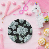 Mint Rosette Succulents Herhaal Afdrukken op zwart Papieren Bordje (Feest)