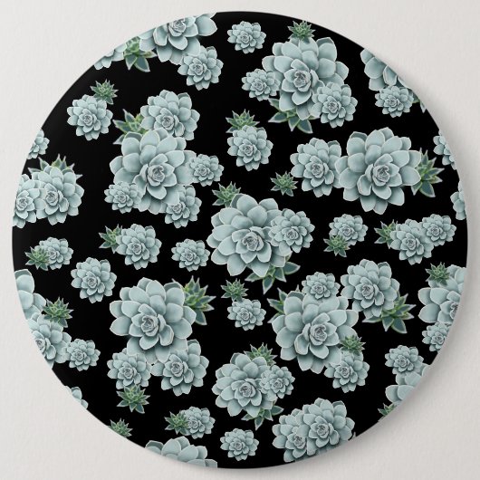 Mint Rosette Succulents Herhaal Afdrukken op zwart Ronde Button 6,0 Cm (Voorkant)