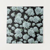Mint Rosette Succulents Herhaal Afdrukken op zwart Wandkleed (Voorkant)