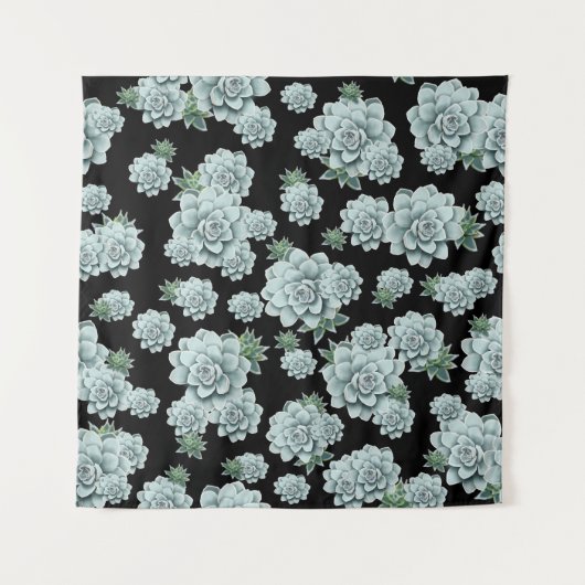 Mint Rosette Succulents Herhaal Afdrukken op zwart Wandkleed (Voorkant)