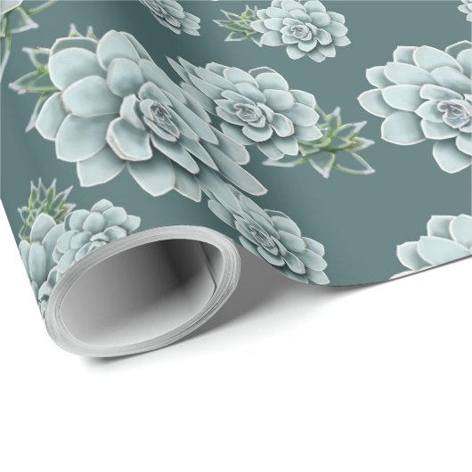 Mint Rosette Succulents Herhaalt Afdruk op Pine Gr Cadeaupapier (Rol Hoek)