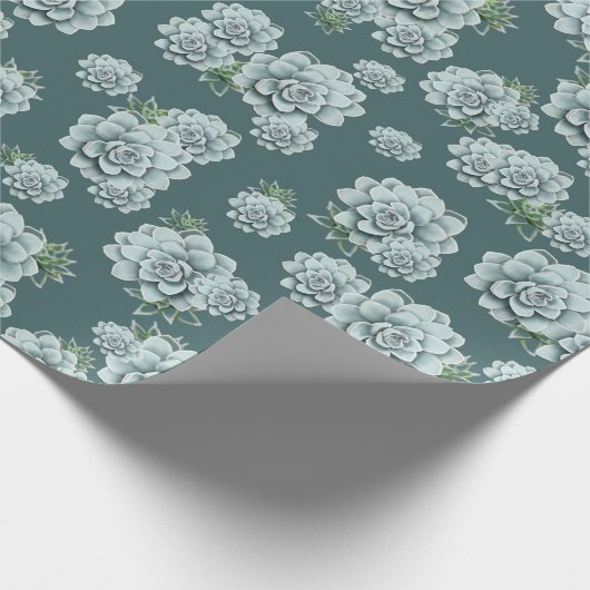 Mint Rosette Succulents Herhaalt Afdruk op Pine Gr Cadeaupapier (Hoek)