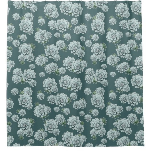 Mint Rosette Succulents Herhaalt Afdruk op Pine Gr Douchegordijn (Voorkant)