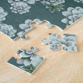 Mint Rosette Succulents Herhaalt Afdruk op Pine Gr Legpuzzel (Zijkant)