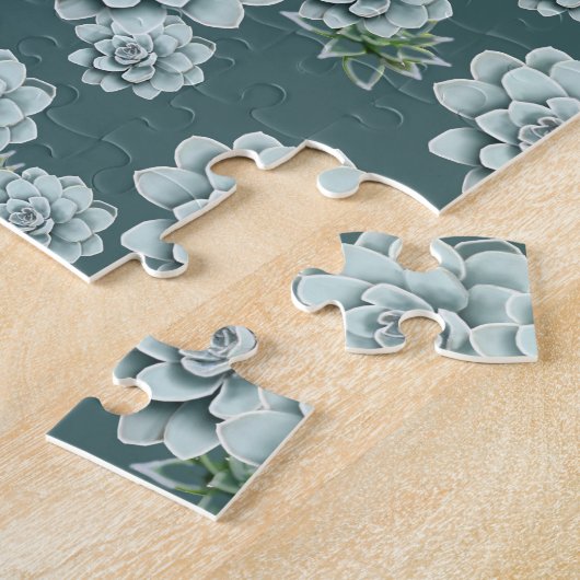 Mint Rosette Succulents Herhaalt Afdruk op Pine Gr Legpuzzel (Zijkant)