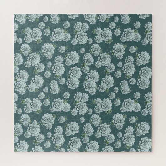 Mint Rosette Succulents Herhaalt Afdruk op Pine Gr Legpuzzel (Horizontaal)