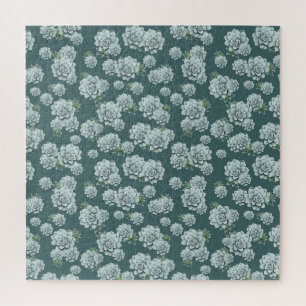 Mint Rosette Succulents Herhaalt Afdruk op Pine Gr Legpuzzel