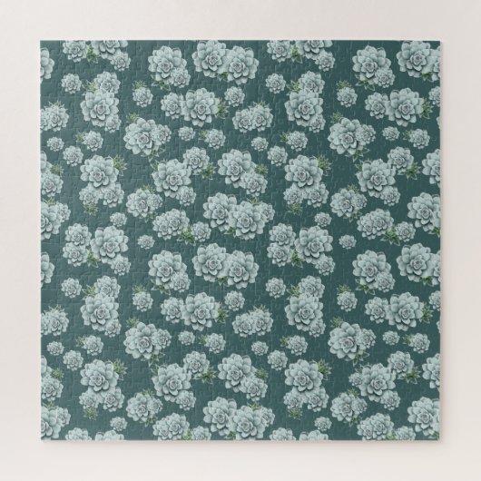 Mint Rosette Succulents Herhaalt Afdruk op Pine Gr Legpuzzel (Verticaal)