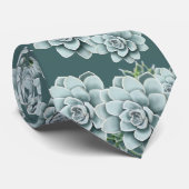 Mint Rosette Succulents Herhaalt Afdruk op Pine Gr Stropdas (Opgerold)