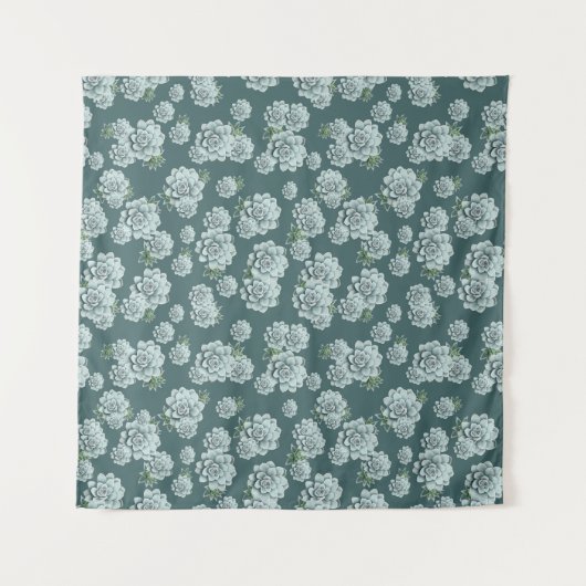 Mint Rosette Succulents Herhaalt Afdruk op Pine Gr Wandkleed (Voorkant (horizontaal))