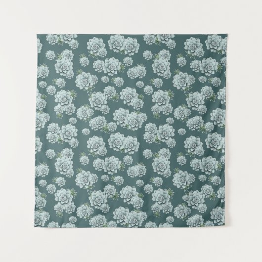 Mint Rosette Succulents Herhaalt Afdruk op Pine Gr Wandkleed (Voorkant)