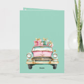 Mint Roze Auto Kerst Geschenken Kaart (Achterkant)