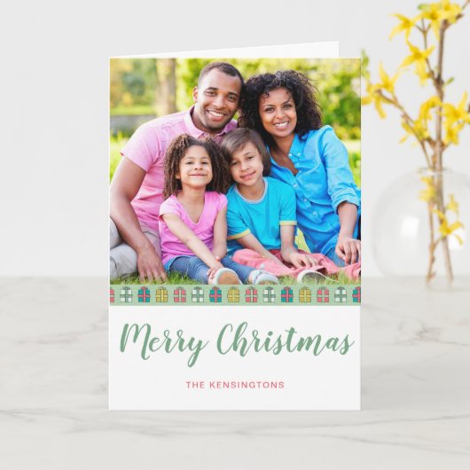 Mint roze Blauwgroen kerstpatroon vakantiefoto Kaart (Gele Bloem)