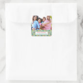 Mint roze Blauwgroen kerstpatroon vakantiefoto Vierkante Sticker (Tas)