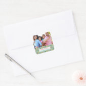 Mint roze Blauwgroen kerstpatroon vakantiefoto Vierkante Sticker (Envelop)