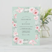 Mint Roze Bloem Huwelijk Kaart (Staand voorkant)