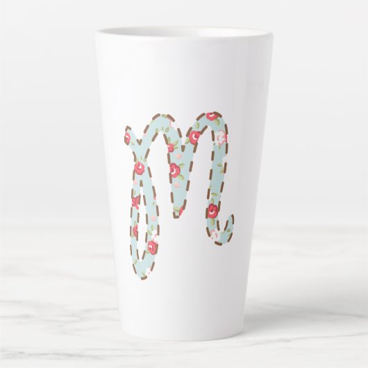 Mint Roze Bloem Letter M Latte Mok (Voorkant)