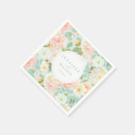 Mint Roze Bloemen Huwelijk Monogram Papieren serve Servet