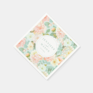 Mint Roze Bloemen Huwelijk Monogram Papieren serve Servet