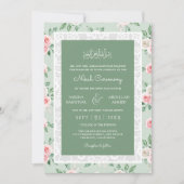 Mint Roze Bloemen Wit Kant Lijst Moslim Bruiloft Kaart (Voorkant)