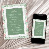 Mint Roze Bloemen Wit Kant Lijst Moslim Bruiloft Kaart
