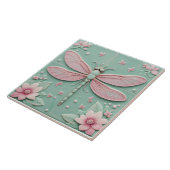 Mint & Roze Dragonfly en Bloemen Girly Floral Tegeltje (Zijkant)