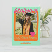 Mint Roze en Oranje Foto Graduation Party Kaart (Staand voorkant)