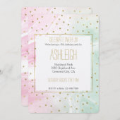 Mint Roze Goud Ombre Confetti Verjaardag Kaart (Voorkant / Achterkant)