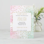Mint Roze Goud Ombre Confetti Verjaardag Kaart (Staand voorkant)