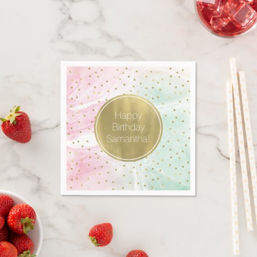 Mint Roze Goud Ombre Confetti Verjaardag Servetten (Insitu)