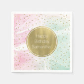 Mint Roze Goud Ombre Confetti Verjaardag Servetten (Voorkant)