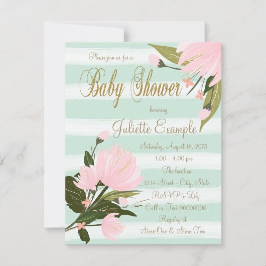 Mint Roze Gouden Baby Shower Uitnodigingen (Voorkant)