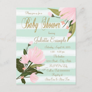 Mint Roze Gouden Baby Shower Uitnodigingen