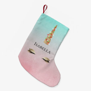 Mint Roze Gouden Sparkle Glam Eenhoorn Lichten Kleine Kerstsok