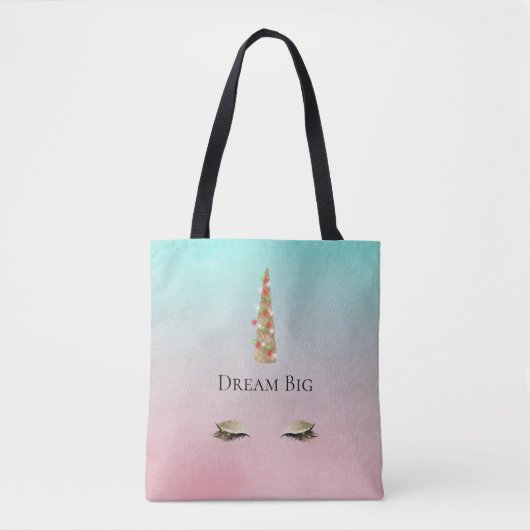 Mint Roze Gouden Sparkle Glam Eenhoorn Lichten Tote Bag (Voorkant)