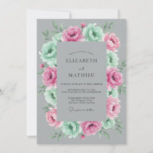 Mint Roze Grijs Botanische Bruiloft Kaart